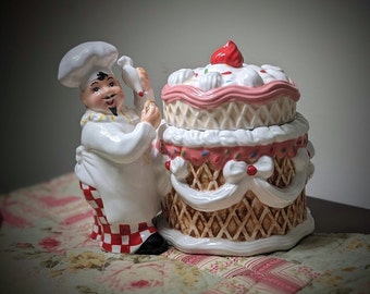 Miniatur- oder kleiner italienischer Konditor mit Kuchen ~ Keksdose oder kleiner Kanister oder Bonbondose