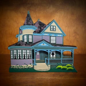 Shelia&#39;s 1996 URFER HOUSE New Philadelphia, Ohio Queen Anne Victorian Dark Purple, Slate Blue and Brown House Double Layer Shelf Sitter