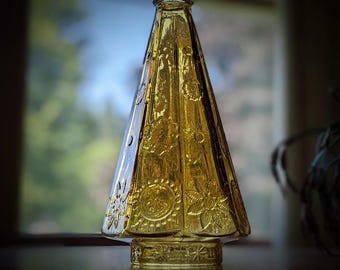 Vintage Wheaton Amber Pressed Glass Lamp Octagonal Cone Lamp Shade or Candle Cover or Fairy Lamp Shade