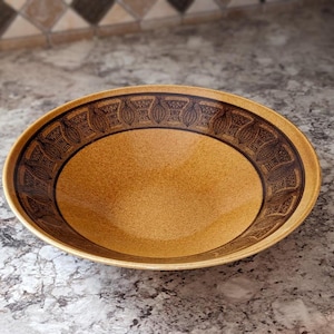 Taylor Smith Taylor Ironstone USA CANNES Atomic Ironstone Large Salad Vegetable Serving Bowl or Dish with Brown on Deep Gold or Amber