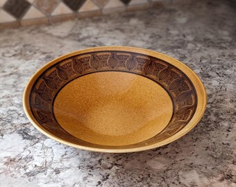 Taylor Smith Taylor Ironstone USA CANNES Atomic Ironstone Large Salad Vegetable Serving Bowl or Dish with Brown on Deep Gold or Amber