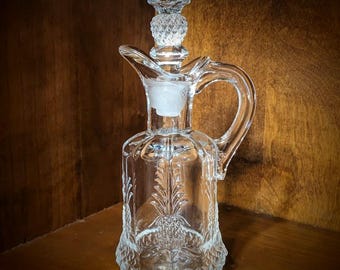 Heisey PLANTATION Pressed Glass Oil Cruet and Glass Stopper - Pineapple Decoration on Glass and Stopper