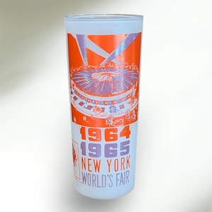 Vintage 1964-1965 New York World&#39;s Fair Tall Frosted Collectable Iced Tea Drink or Barware Glass featuring World&#39;s Fair Circus