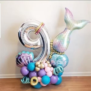 Kit de centro de mesa con globos de cumpleaños de sirena