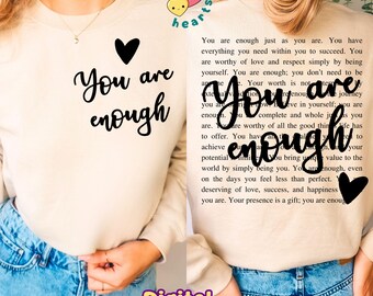 You Are Enough PNG Motivational PNG Sublimation Design Mental Health Png Positive Inspirational Quotes Dear Person Behind Me DTF Download