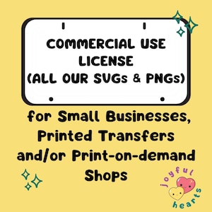 Kommerzielle Nutzungslizenz für alle unsere SVG- und PNG-Dateien, sublimationsbedruckte Transfers, Print On Demand Shop-Lizenznutzung kommerzielle Dateien