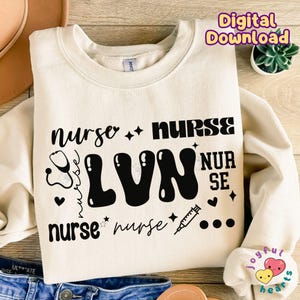 LVN Svg Licensed Vocational Nurse Png Custom Name Sublimation Design Cute Nursing Png Nurse Life Png She Is Nurse DTF File Digital Download