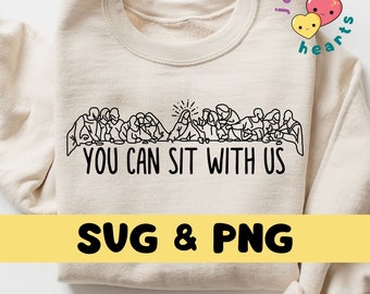 Christian SVG Jesus Line Art PNG Sublimationsdesign Sie können bei uns sitzen Kontinuierliche Zeichnung Glaube Shirt Ostern Die Abendmahl des Herrn Anhänger