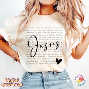 Jésus PNG design sublimation chrétienne Jean 3 16 verset de la Bible PNG basé sur la foi t-shirt religieux chemise cadeau prier culte église vêtements fichier DTF