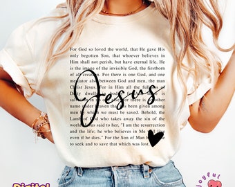 Jesus PNG Christlicher Sublimationsentwurf Johannes 3 16 Bibel Vers PNG Glaube Basiert T-Shirt Religiöses Shirt Geschenk Beten Anbetung Kirche Kleidung DTF Datei