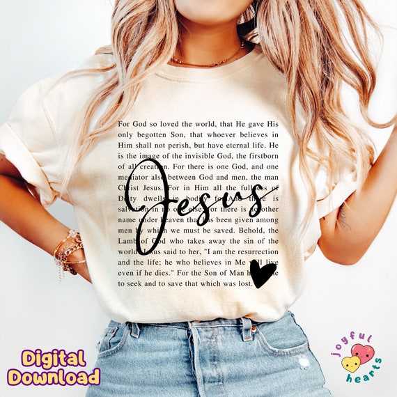 Jesus PNG Christian Sublimation Design John 3 16 Bible Verse PNG Faith Based Tee Religious Shirt Gift Pray Worship Church Clothing DTF File