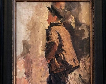 M. Suzdalev 1949 Original Oil Figurative Russian Impressionism Soviet Realism "Factory Boy" 1949