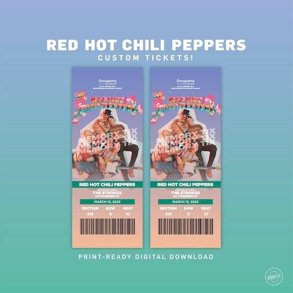 Red Hot Chili Peppers Custom Concert Tickets, RCHP 2023 Tour Ticket, Downloadable Concert Ticket Gift, Printable Ticket