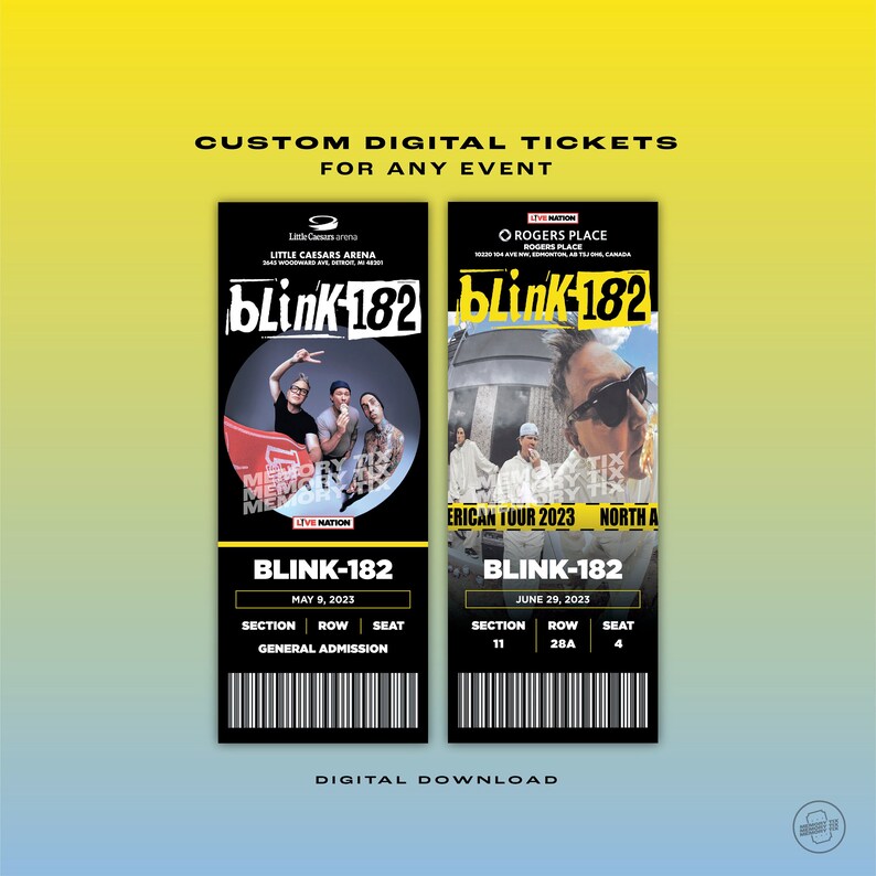 Custom Blink182 Concert Event Ticket, Printable Digital Download