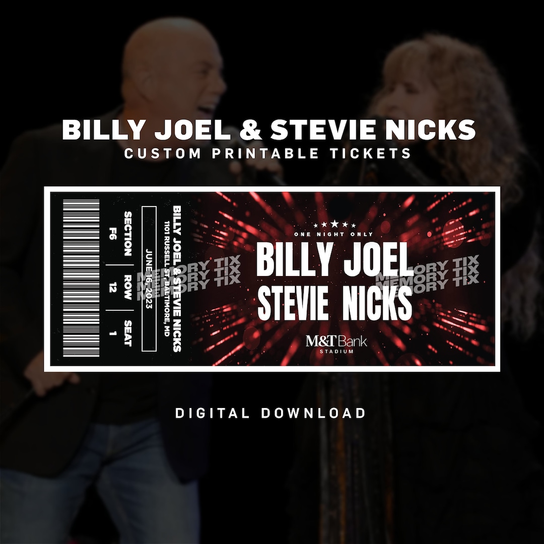 Custom Billy Joel and Stevie Nicks Tickets, Personalized Concert Ticket