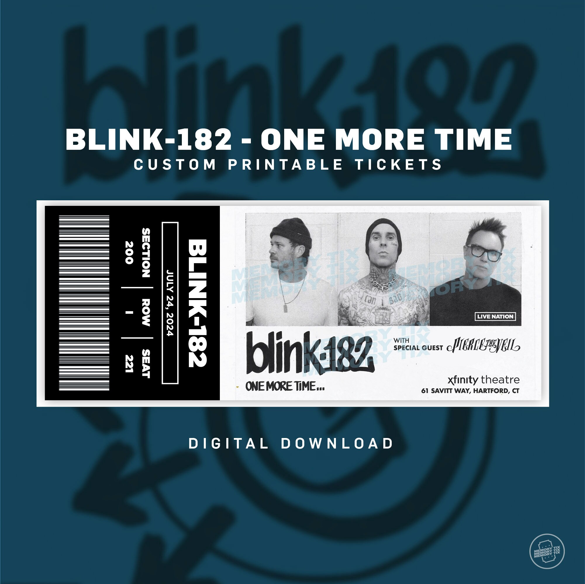 Custom Blink182 Concert Event Ticket, Printable Digital Download