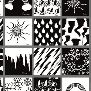 Collection météo : cartes sensorielles imprimables Montessori à contraste élevé