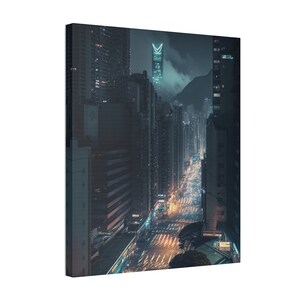 Urban Jungle (Vertical): Hong Kong cityscape Nighttime city view Skyscraper skyline Victoria Peak Urban landscape artwork