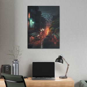 Night Glow (Vertical): Korean cityscape Urban painting Nighttime street scene Street lights painting modern Contemporary Korean street scene