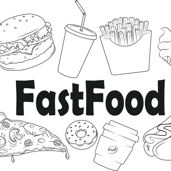 FAST FOOD Bundle. ClipArt. Aufkleber. Transparent. PNG. 1200ppi. Grafik. Druckbar. Für kommerzielle Nutzung.