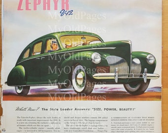 Set of Ten (10) Vintage Lincoln / Zephyr Printed Automobile Advertisements - Fortune Magazine 1930s - Collectible