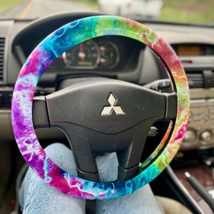 Tie Dye Steering Wheel Cover,  Cute Car Accessories, Custom Color Options, Handmade Gift, Universal Round Size