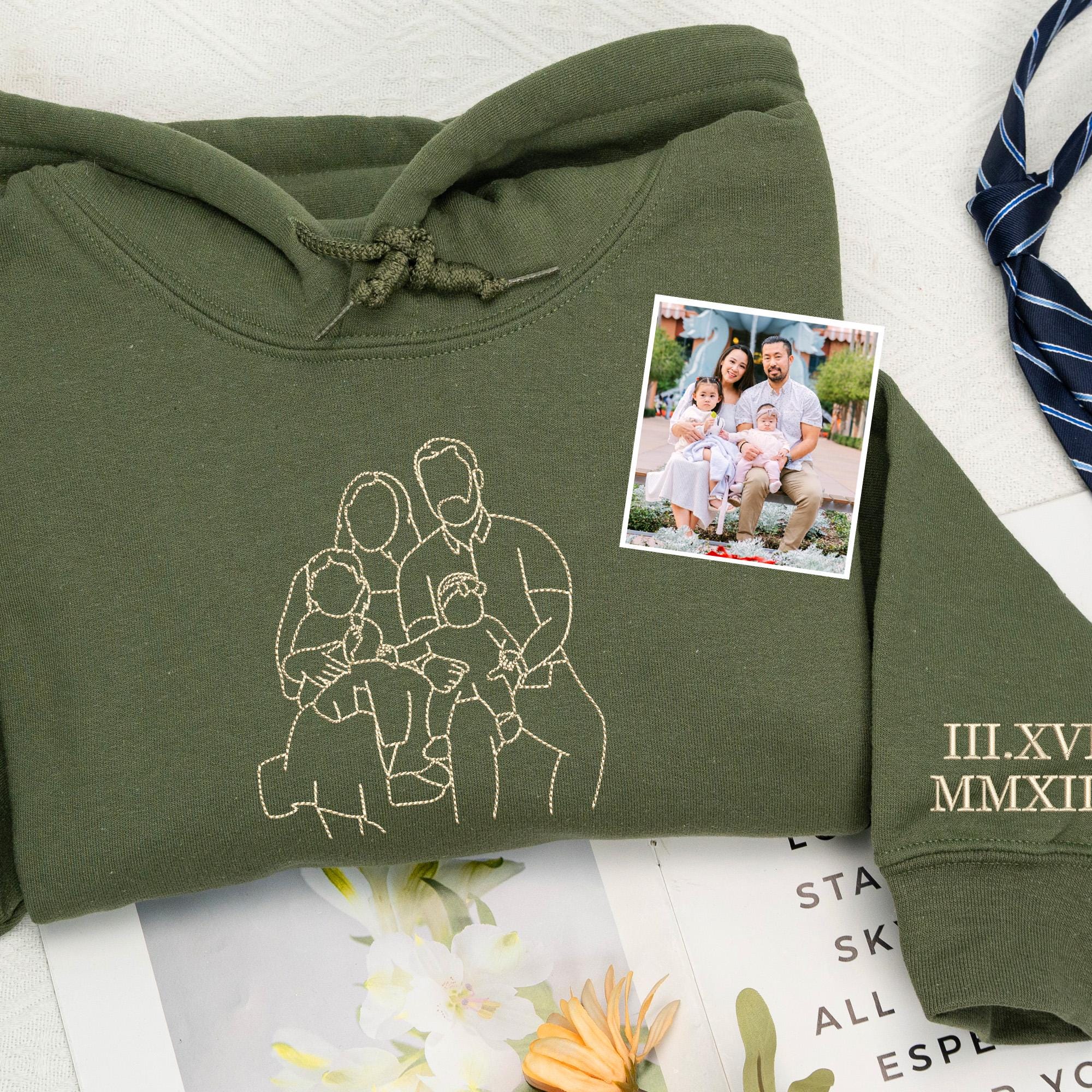 Father's Day Gift Ideas - Custom Dad Photo Hoodie - Personalized Embroidered Portrait From Photo - Family Portrait Sweatshirt -Birthday Gift