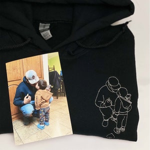Portrait Photo Unique Gift for Dad Embroidered Hoodie, Personalized Father and Son Hoodie, Funny Dad Hoodies, Father's Day Gift Idea