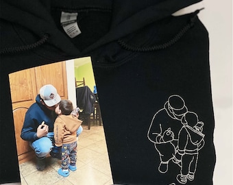 Portrait Photo Unique Gift for Dad Embroidered Hoodie, Personalized Father and Son Hoodie, Funny Dad Hoodies, Father's Day Gift Idea