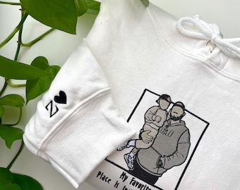 Custom Photo on Hoodie Embroidered Sleeve, Personalized Dad Portrait Hoodie from Your Photo, Funny Dad hoodies, Unique Father's Day Gifts