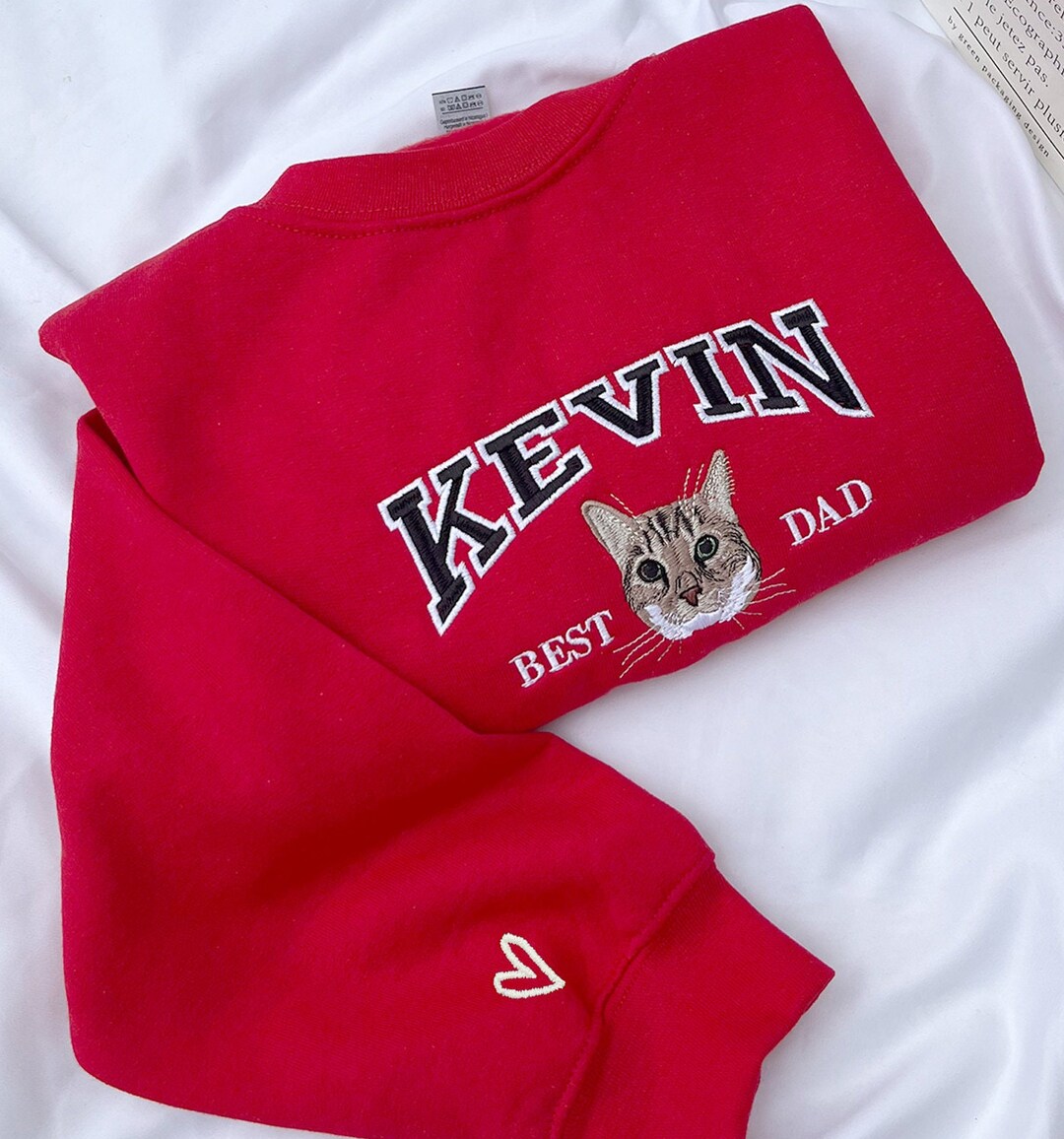 Custom Cat Dad Sweatshirt Embroidered Cat Name, Personalized Cat