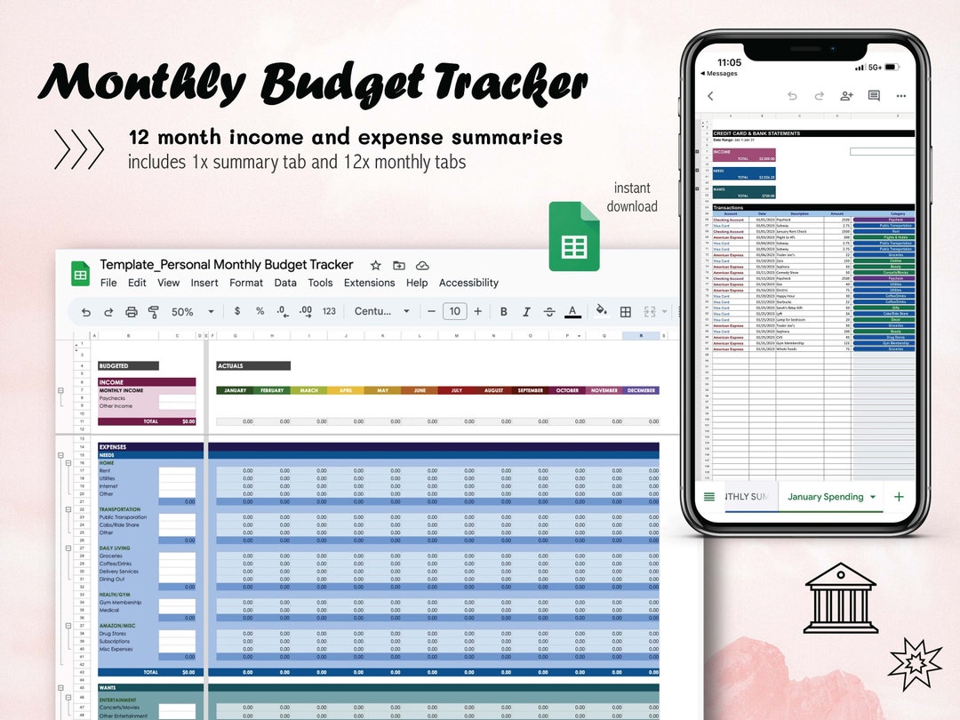 Customizable Monthly Budget & Expenses Tracker - Etsy