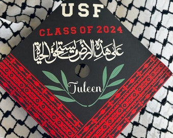 Graduation cap with arabic writing/ Palestine embroidery (tatreez) design