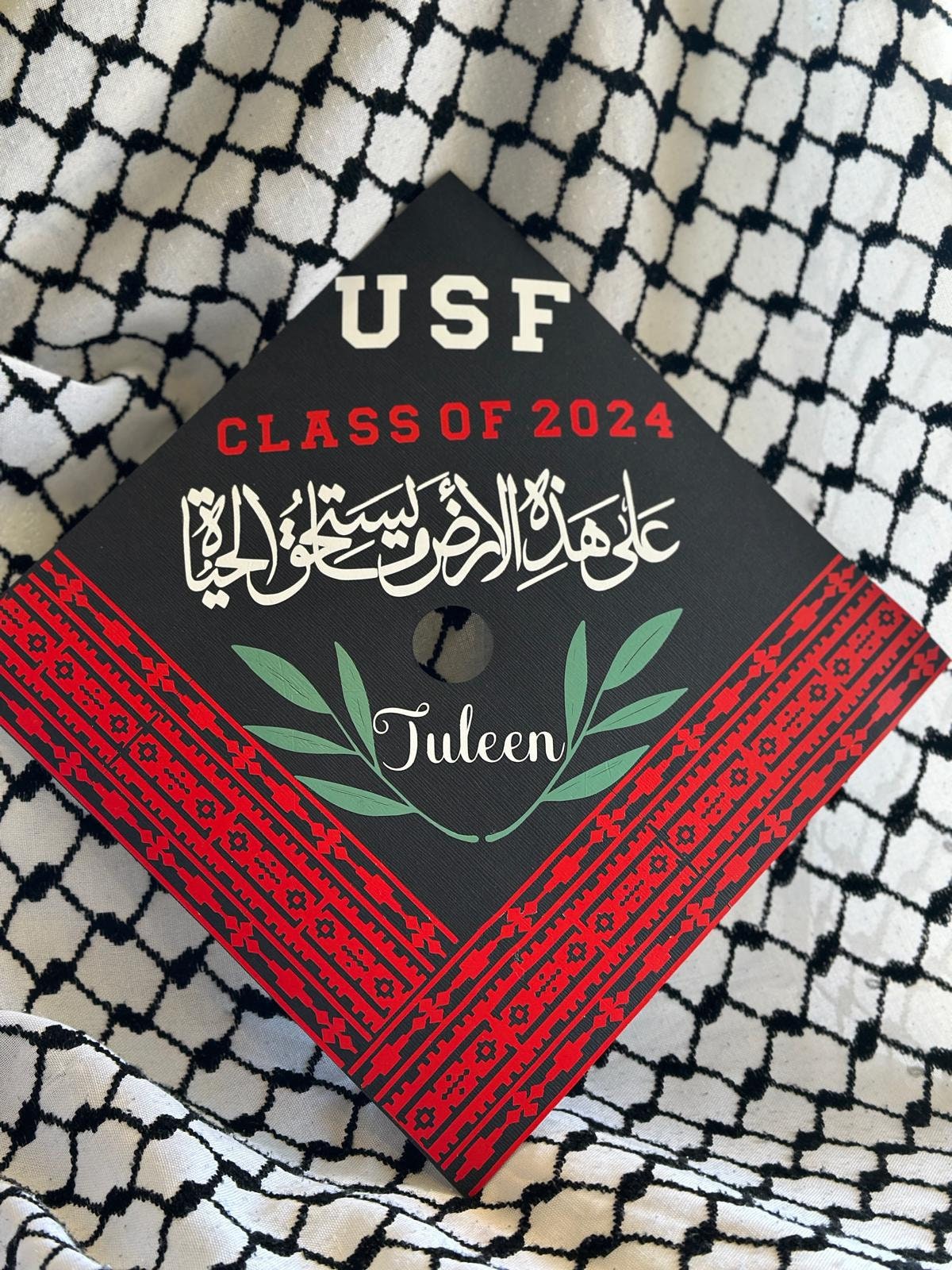 Graduation Cap With Arabic Writing/ Palestine Embroidery