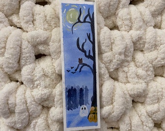 Hand Painted Watercolor Bookmarks Cold Blue Night With Ghosts