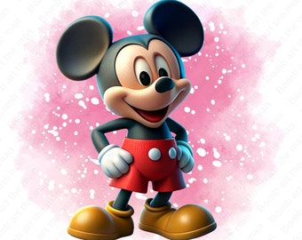 lindas imágenes prediseñadas de mickey mouse, dibujos animados png, mickey mouse png, fondo de acuarela, descarga instantánea