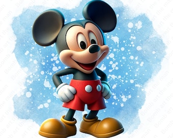 cute mickey mouse clipart, cartoon png, mickey mouse png, watercolor background, instant download
