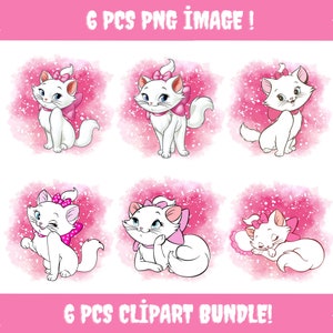 Clipart Aristochats, 6 pcs, Aristochats Marie png, fond aquarelle, méga bundle ! , téléchargement immédiat
