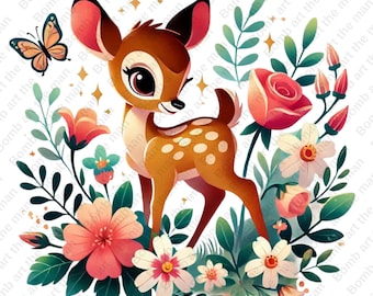cute bambi clipart, bambi png, high quality, transparent design, instant download
