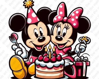 Mickey Mouse and Minnie Mouse Birthday PNG, Happy Birthday PNG, Mickey PNG, Birthday Clipart, instant download