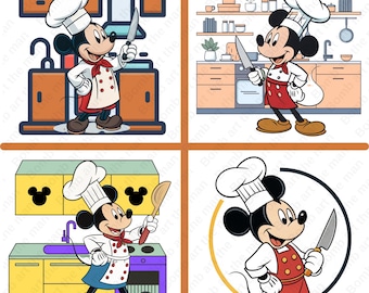 Clipart de chef de cuisine Mickey Mouse, png Mickey Mouse, clipart chef de cuisine, conception de Pack de 4