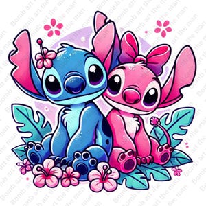 stitch and angel clipart, stitch and angel png, transparent design, instant download