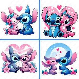 Cute Stitch Angel clipart, Stitch Angel png bundle, 4 pack, Stitch Pink clipart, instant download