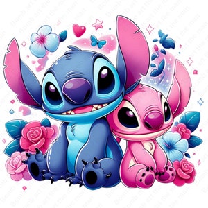 Imágenes prediseñadas de Stitch y Ángel, imágenes PNG de Stitch y Ángel, diseño transparente, descarga instantánea