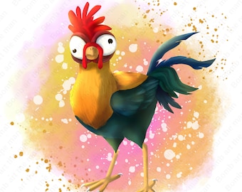 hei hei clipart, hei hei png, moana chicken png, watercolor background, instant download