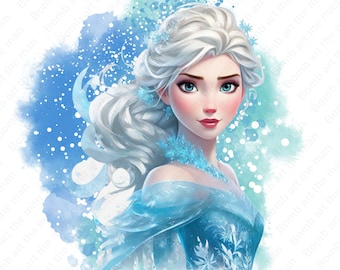 Frozen Princess clipart, Princess Elsa clipart, Elsa png, Frozen watercolor background, Frozen png, instant download