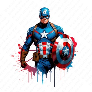 Capitan America color splash clipart, Capitan America png, clipart super eroe, download istantaneo