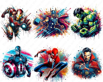 Super heroes png bundle, super heroes set, super hero clipart set, hero splash design, instant download