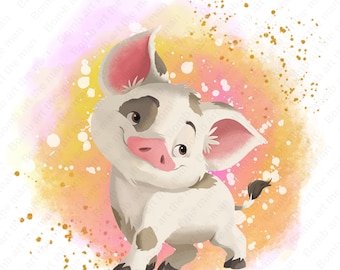 cute pua clipart, pua pig png, moana pig clipart, watercolor background, instant download