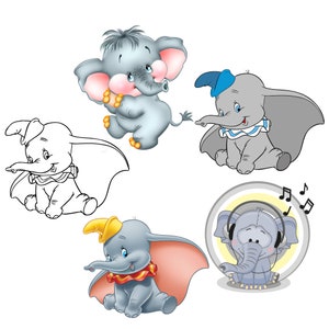 Dumbo clipart set, dumbo png, cute elephant png bundle, instant download